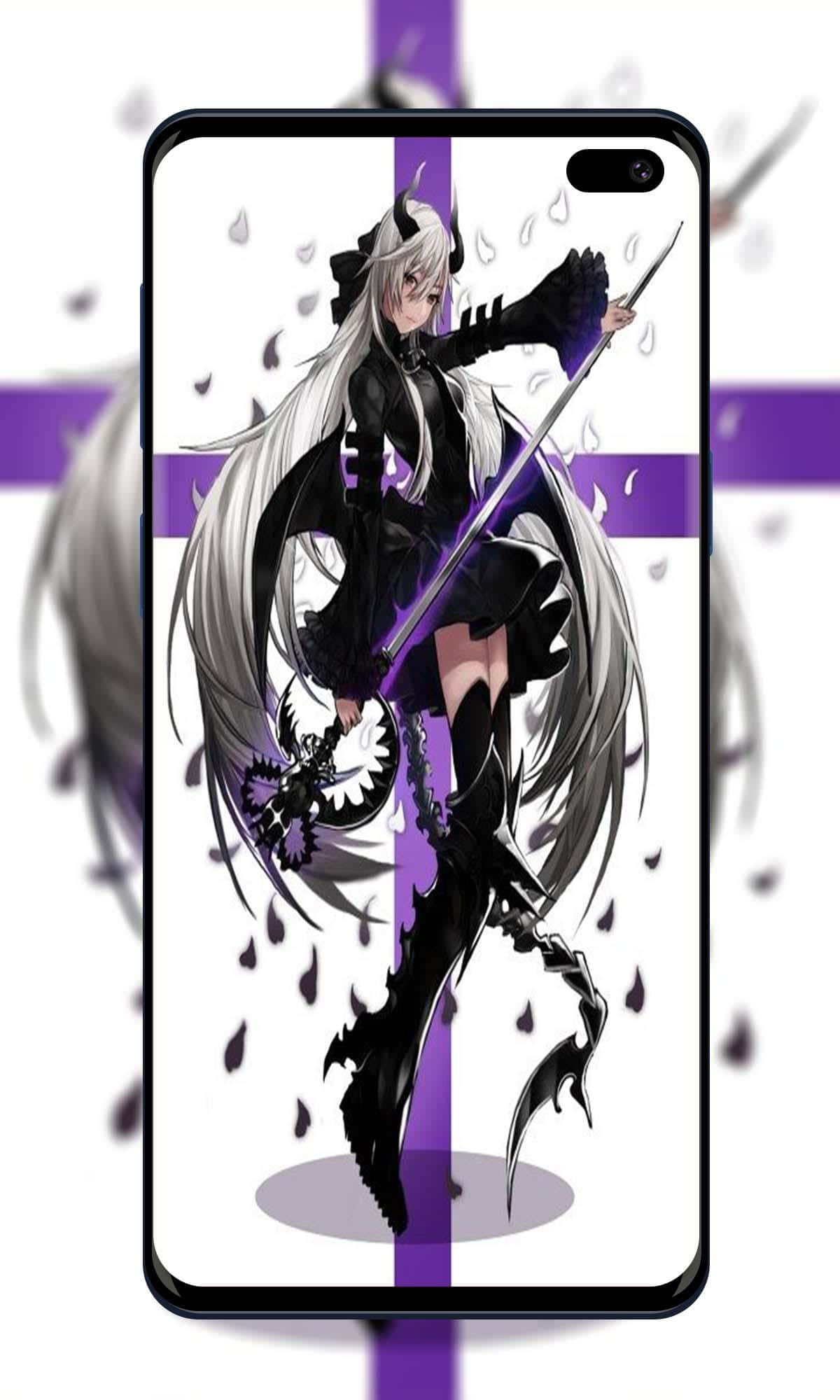 Cute Devil Girl, anime girl, long white hair, Full HD Phone Wallpaper