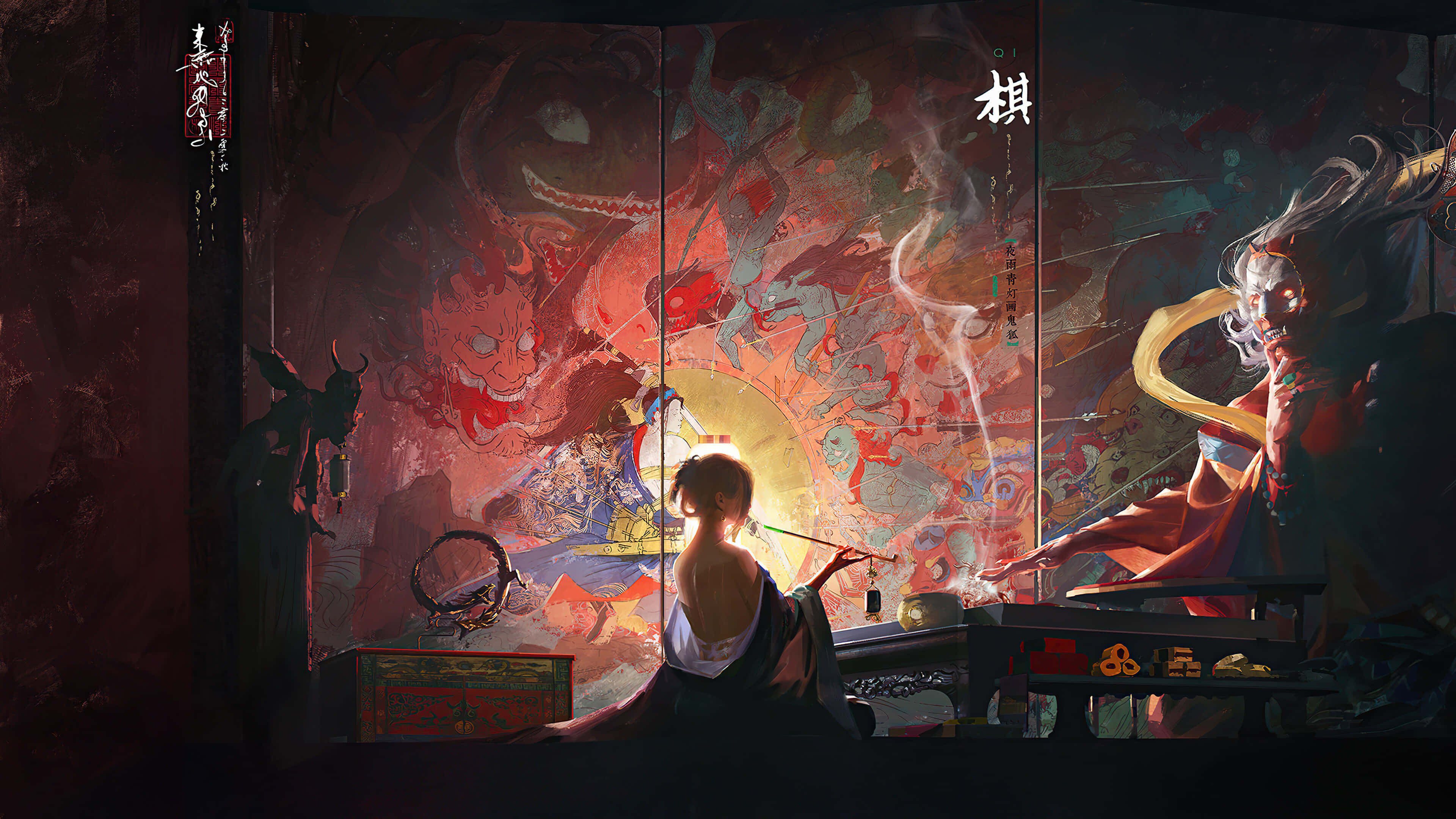 demon, woman, traditional robes, 4K Desktop Wallpaper