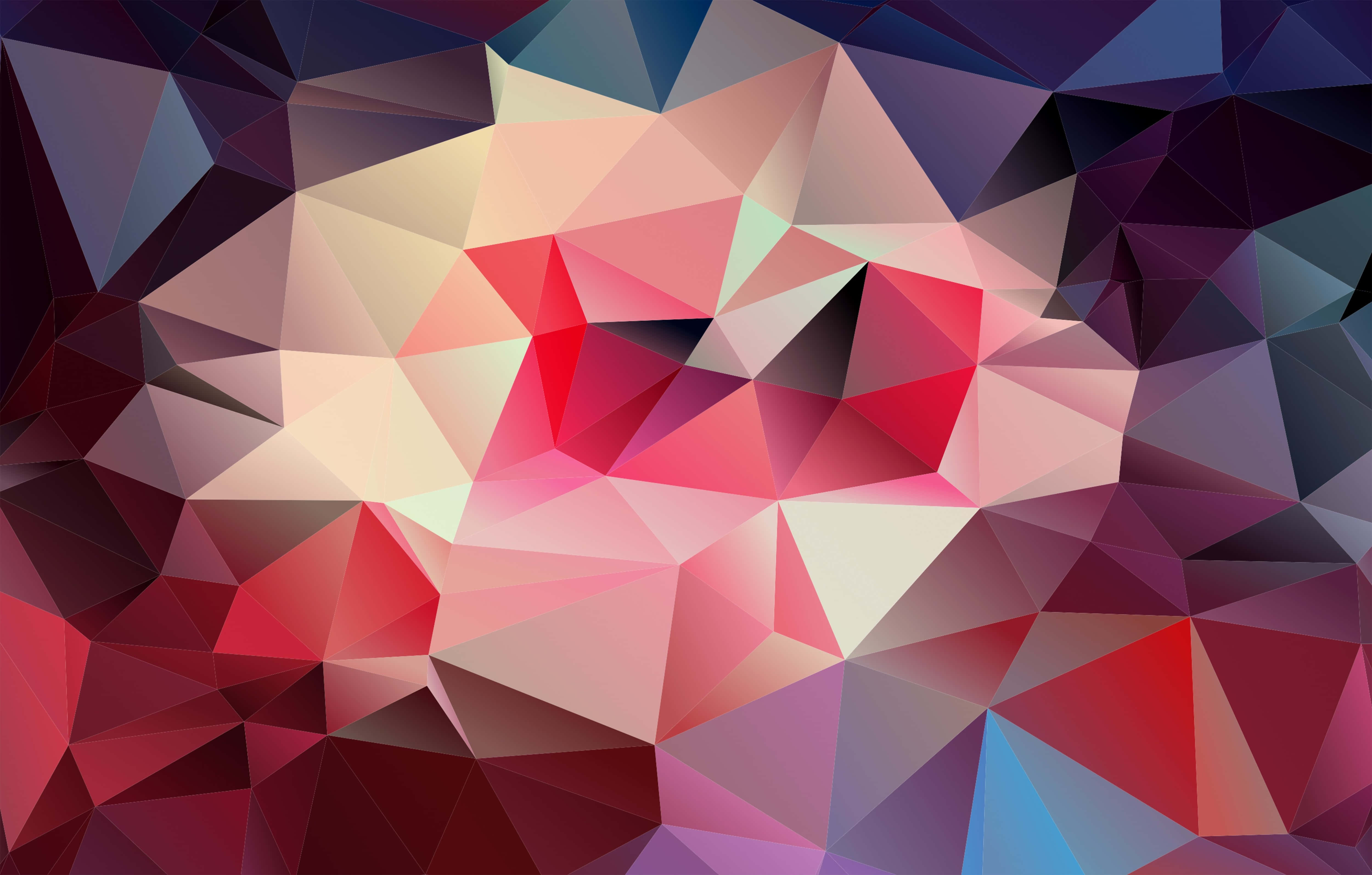 Dreamy Digital Art Fantasy, multicolored geometric triangles, central pink core, 4K Desktop Wallpaper