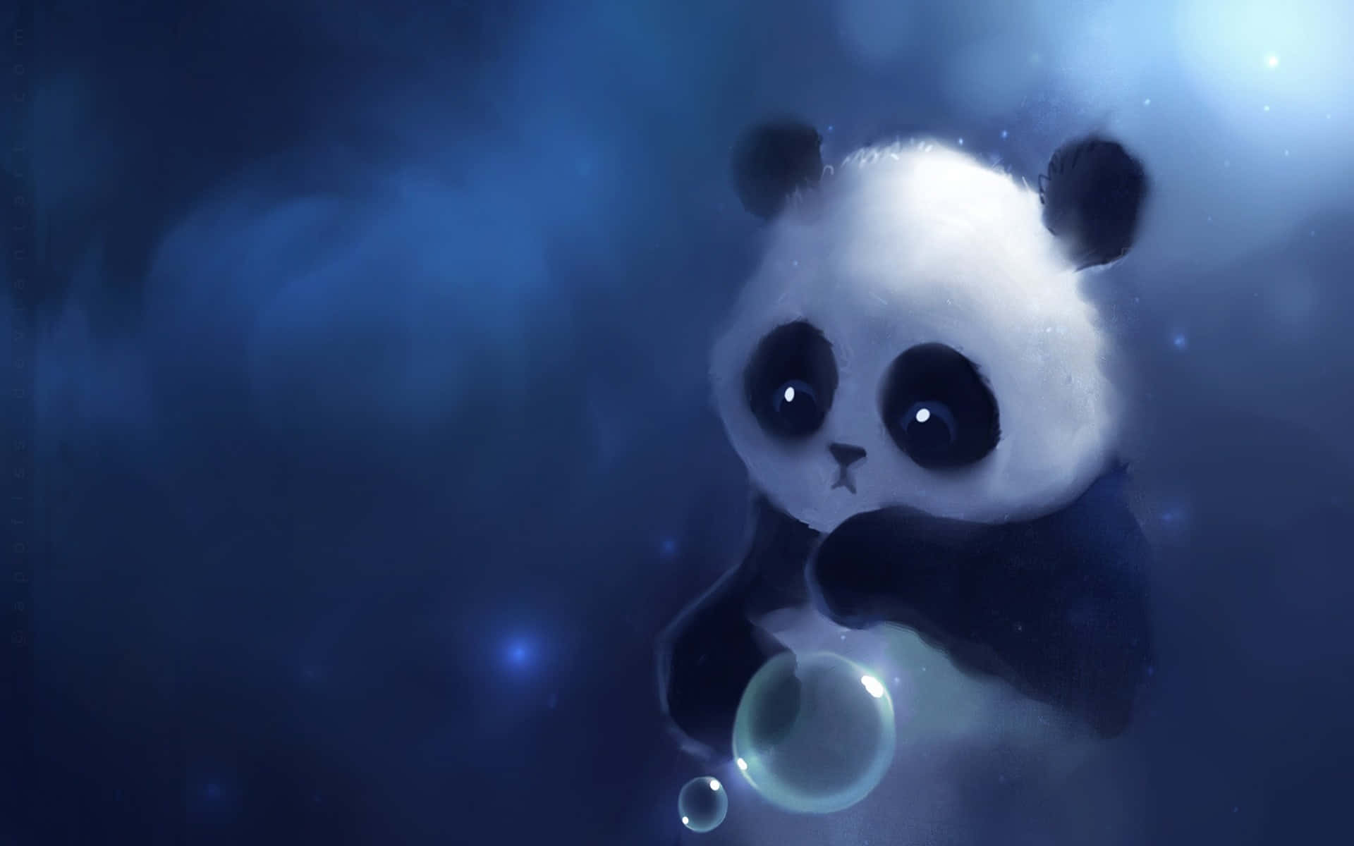 cute panda, dreamy blue haze, glowing bubble, Full HD Desktop Wallpaper