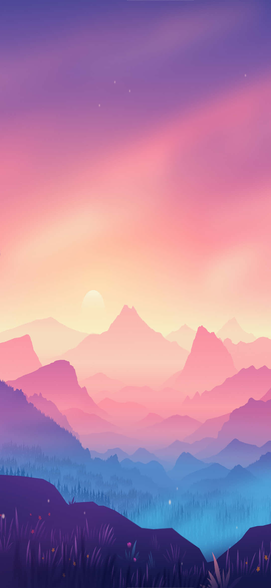mountain range, twilight, soft pink purple and blue hues, Full HD Phone Wallpaper