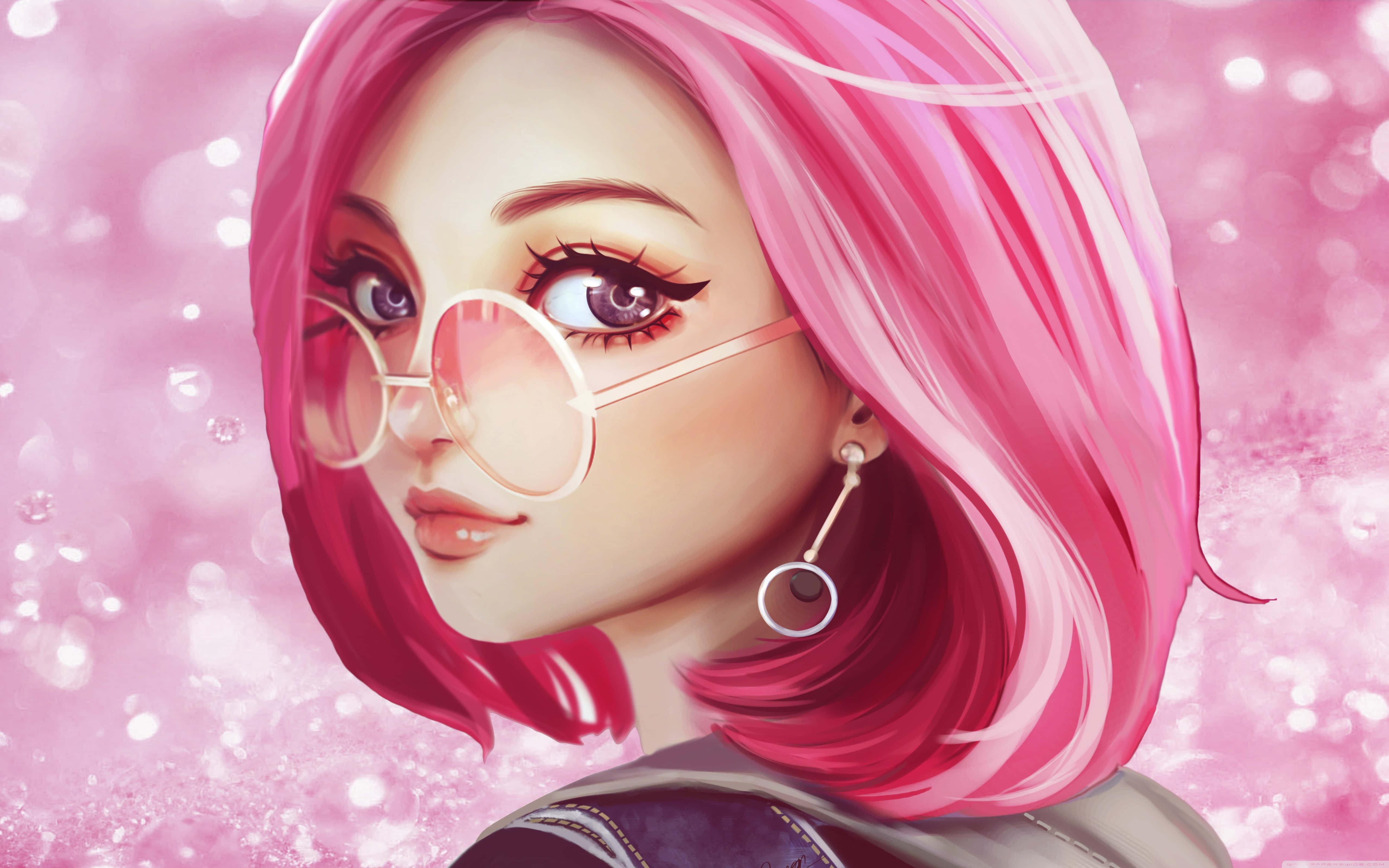 cute fairy, stylized anime girl, vibrant pink hair, 5K Desktop Wallpaper