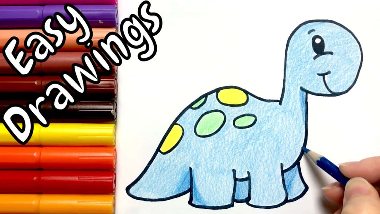cute dino, blue spotted dinosaur, colored pencil, HD Desktop Wallpaper