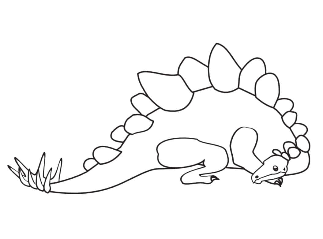 sleeping cute dino stegosaurus, line illustration, black outline, SD Desktop Wallpaper