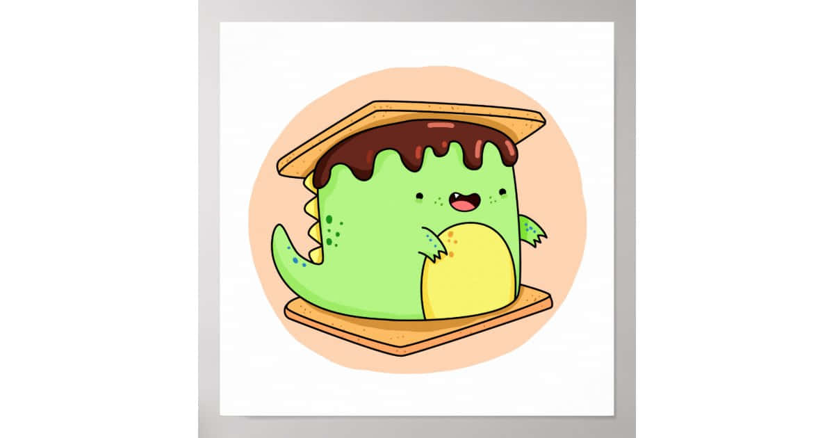 Cute Dino, chocolate smores, green dinosaur, SD Desktop Wallpaper