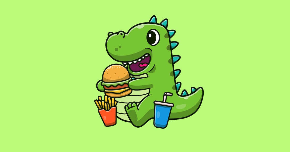 Cute Dino, burger, fries, SD Desktop Wallpaper