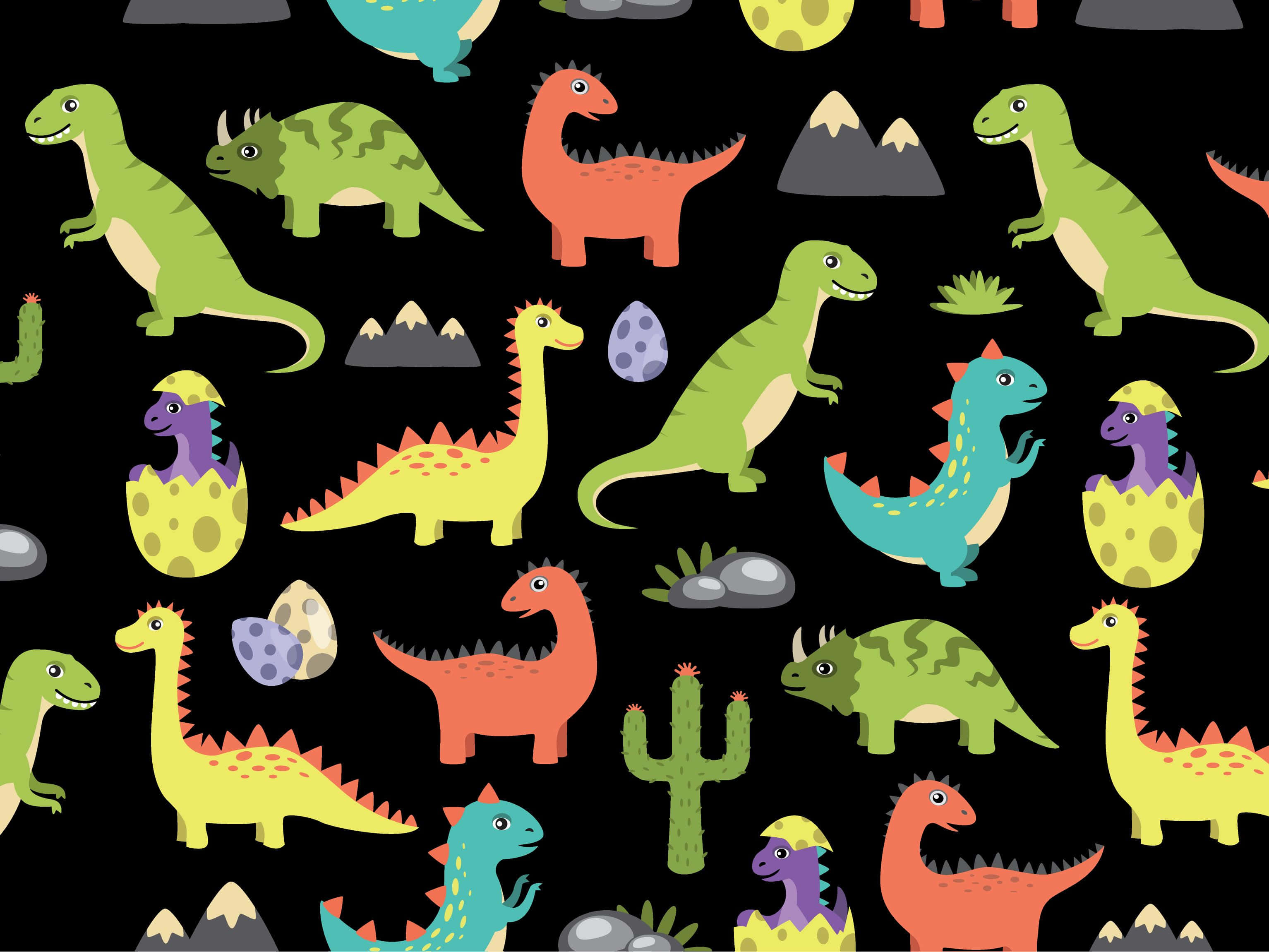 cute dinosaur, pastel desktop, colorful cartoon dinosaurs, 2K Desktop Wallpaper