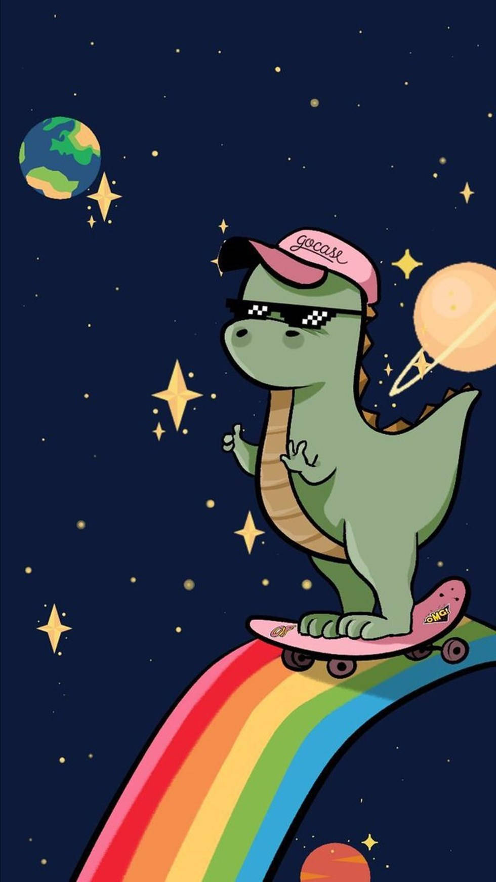 cute dinosaur iPhone, green cartoon dinosaur, pink cap, HD Phone Wallpaper