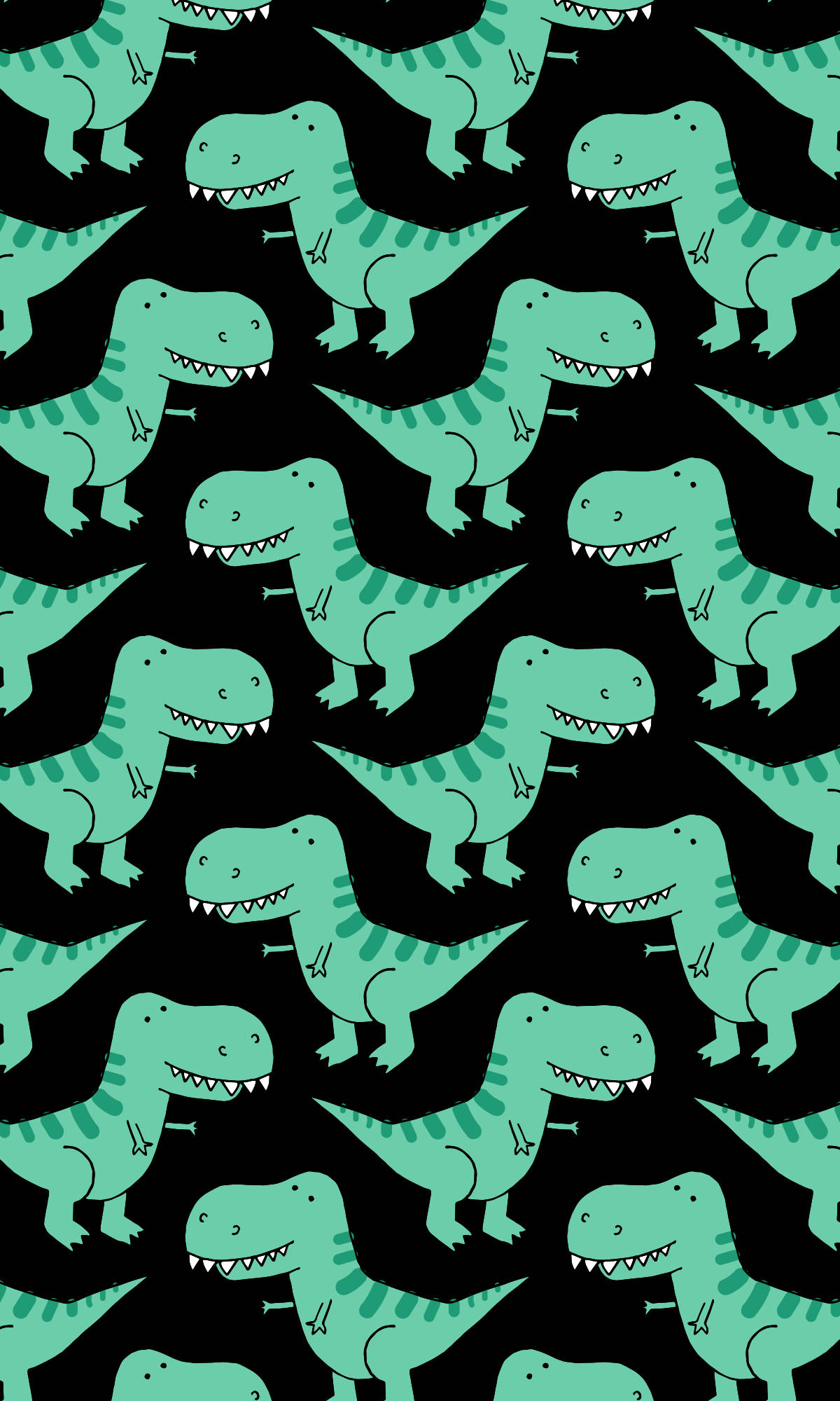 Cute Dinosaur iPhone, teal cartoon T-Rex dinosaurs, striped backs, Full HD Phone Wallpaper