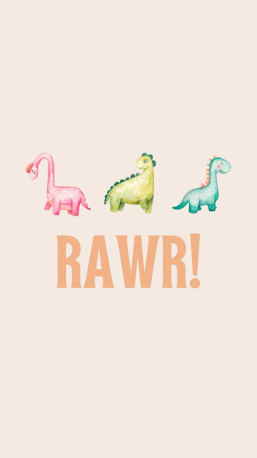 Cute Dinosaur iPhone, pastel watercolor dinosaurs, word RAWR, HD Phone Wallpaper