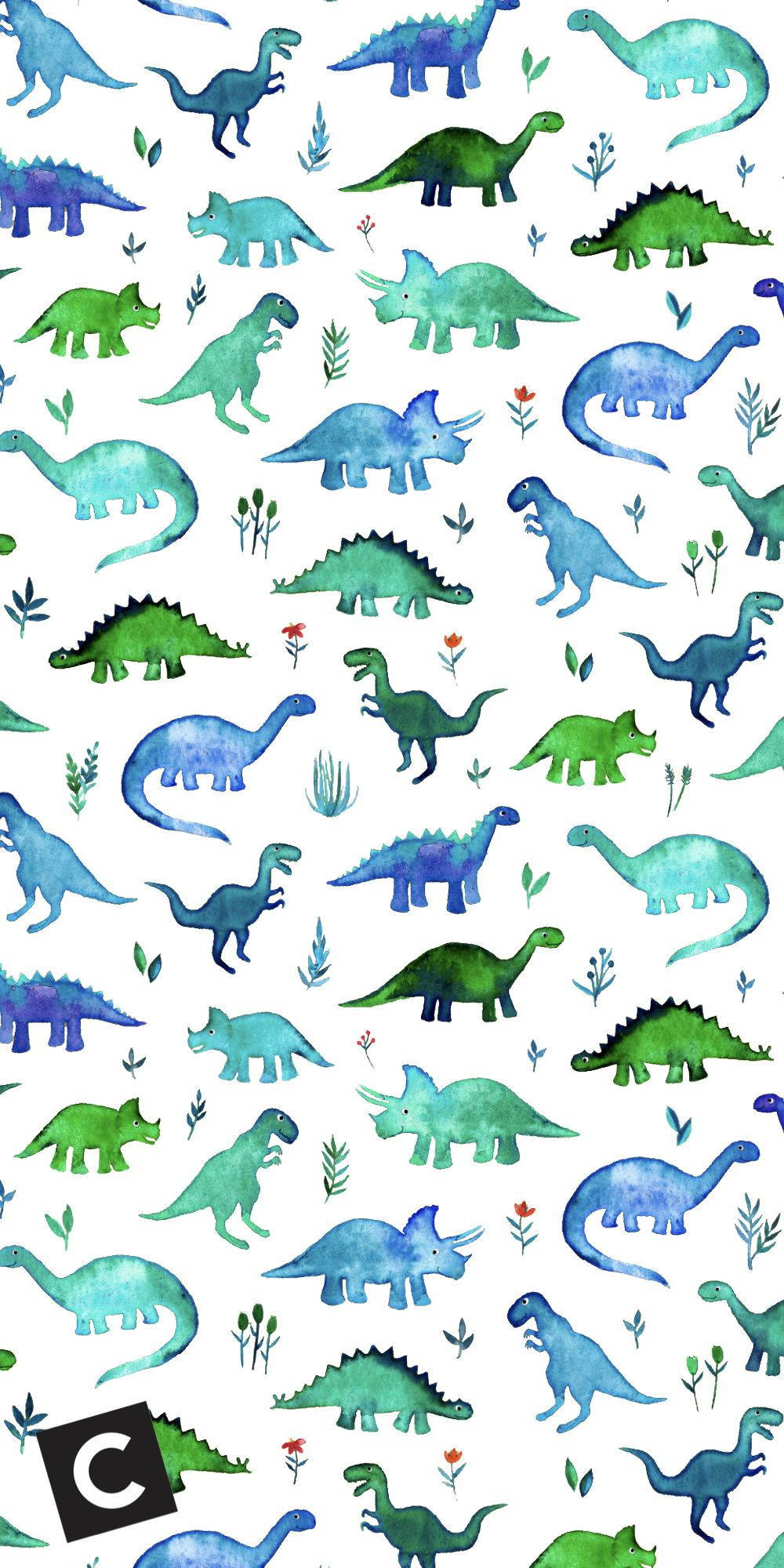 cute dinosaur iphone, watercolor pattern, blue and green dinosaurs, Full HD Phone Wallpaper