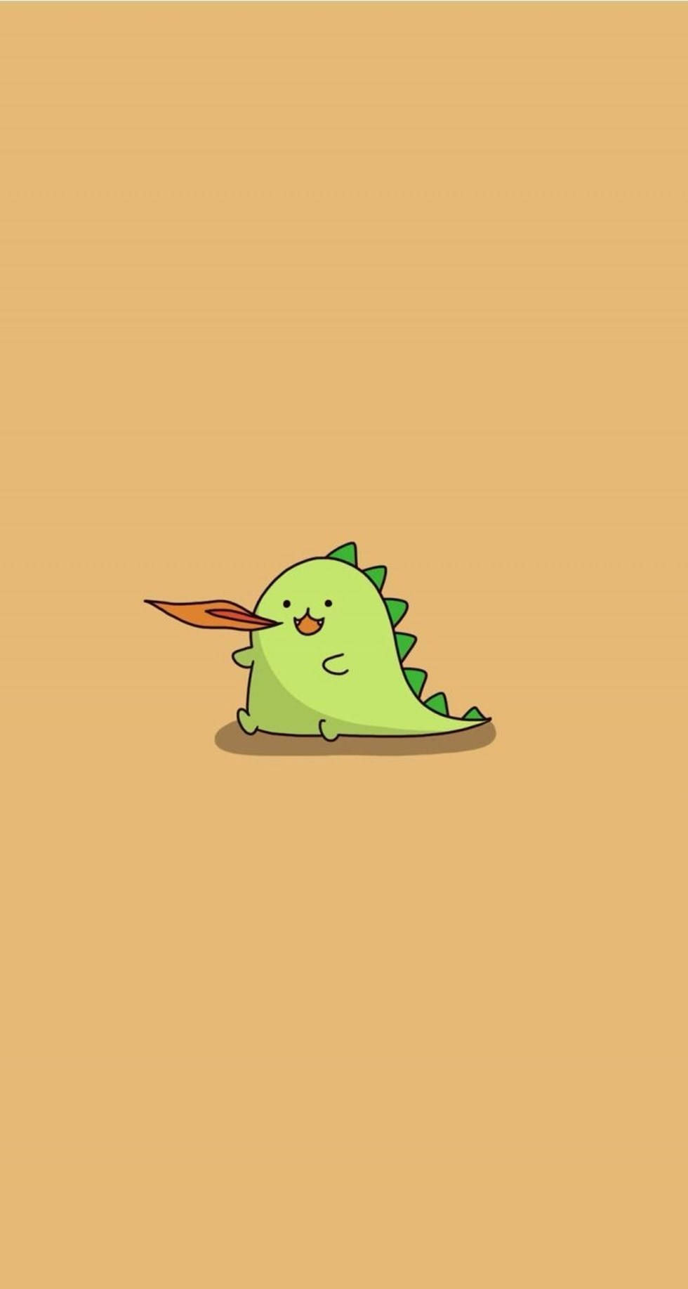 cute dinosaur iPhone, green cartoon dinosaur, long orange beak, HD Phone Wallpaper