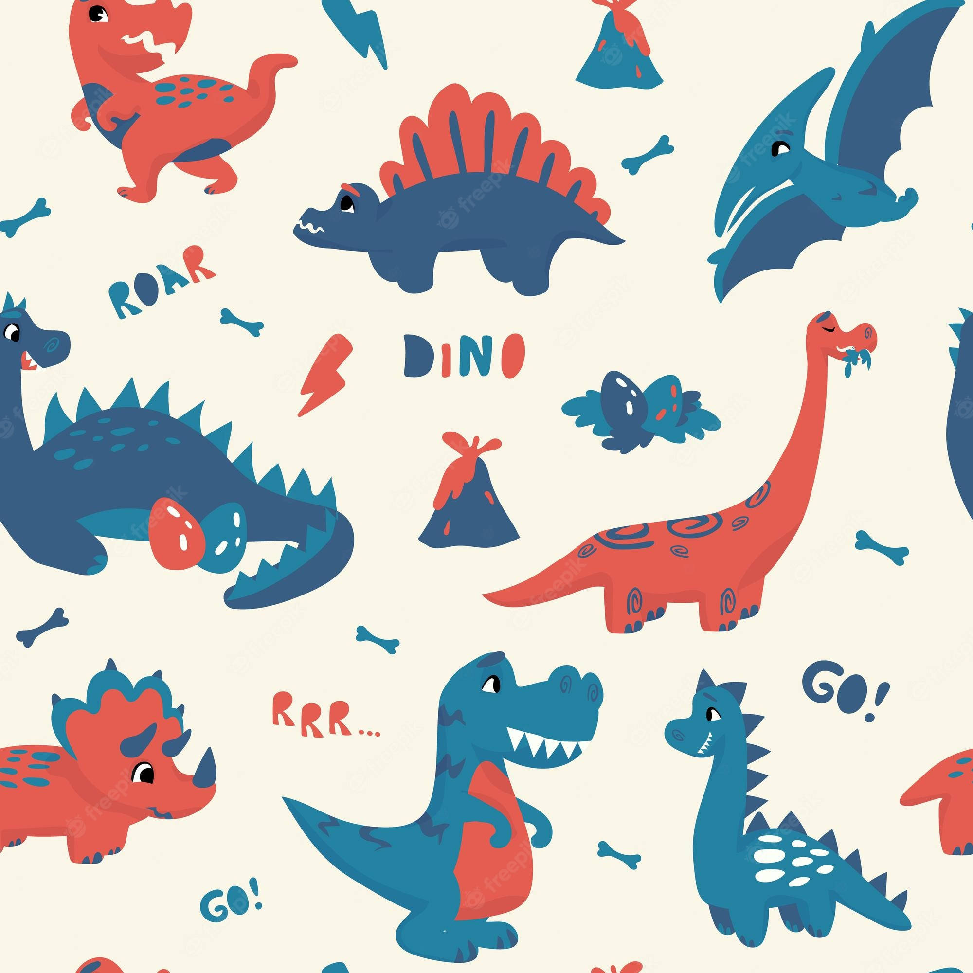 Cute Dinosaur Pattern, red, blue, Full HD Desktop Wallpaper