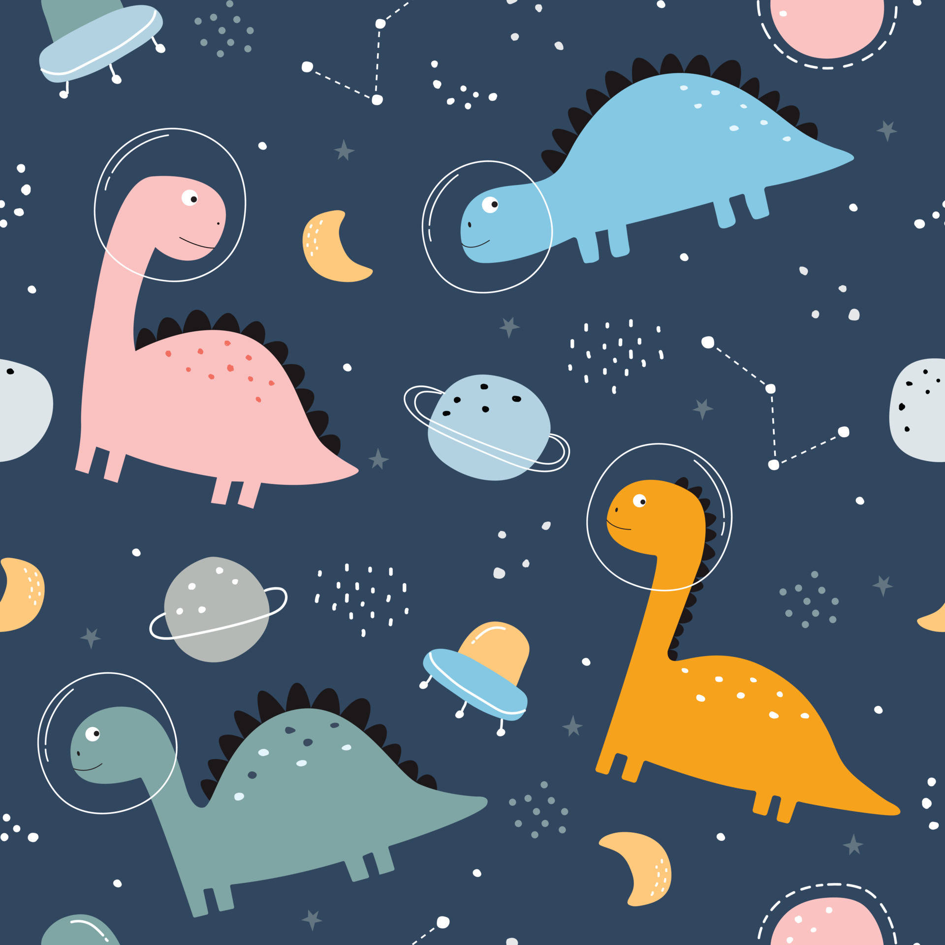 cute dinosaur pattern, cartoon dinosaurs, astronaut helmets, Full HD Desktop Wallpaper