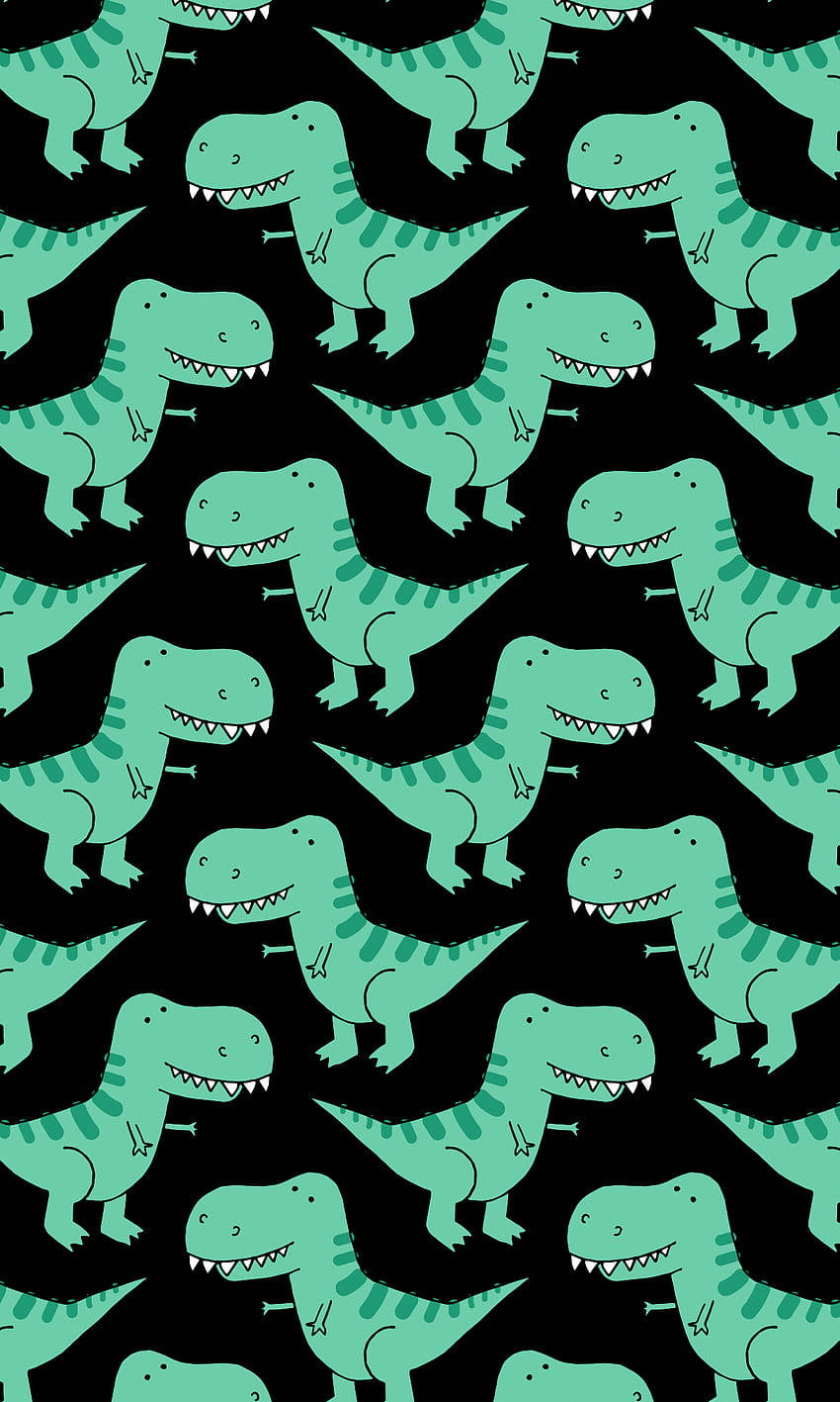 teal cartoon T-Rex dinosaurs, sharp teeth, striped backs, HD Phone Wallpaper