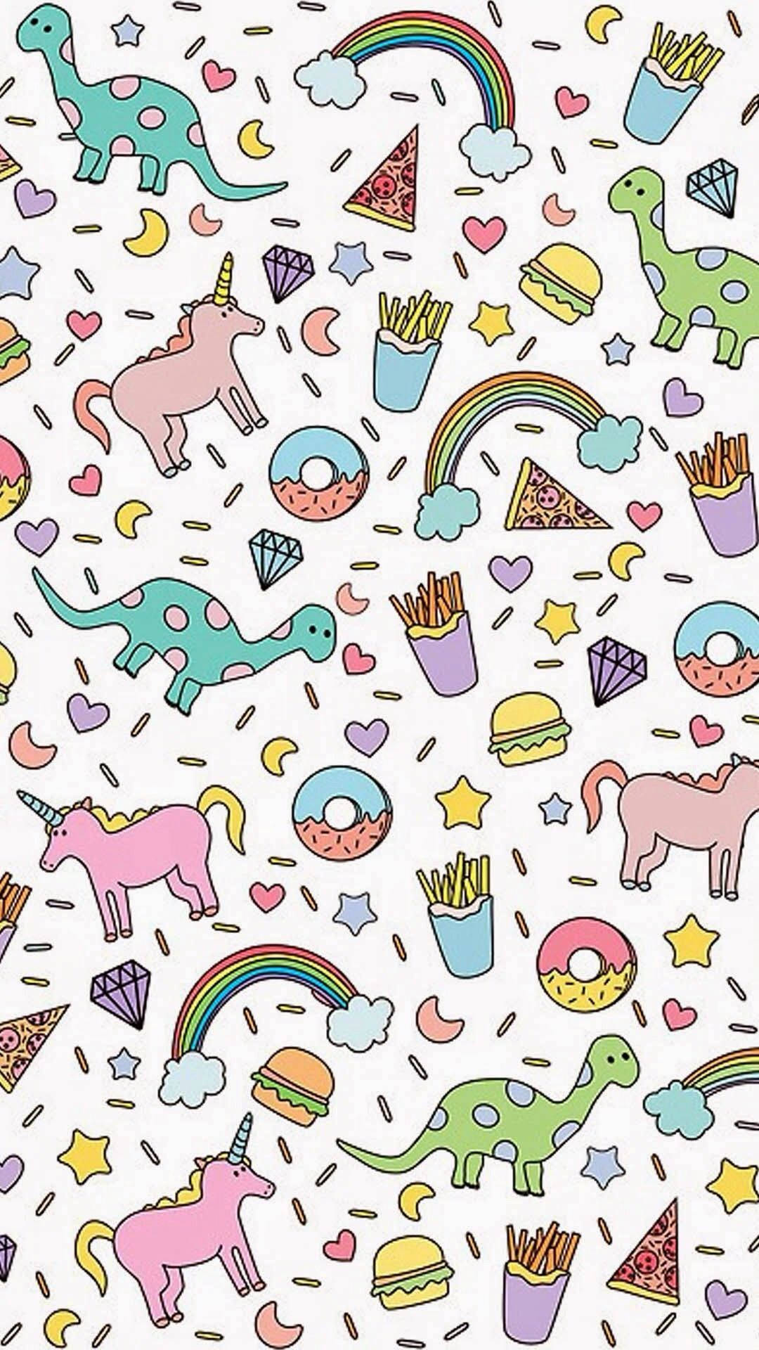 pastel unicorns, dinosaurs, rainbows, Full HD Phone Wallpaper