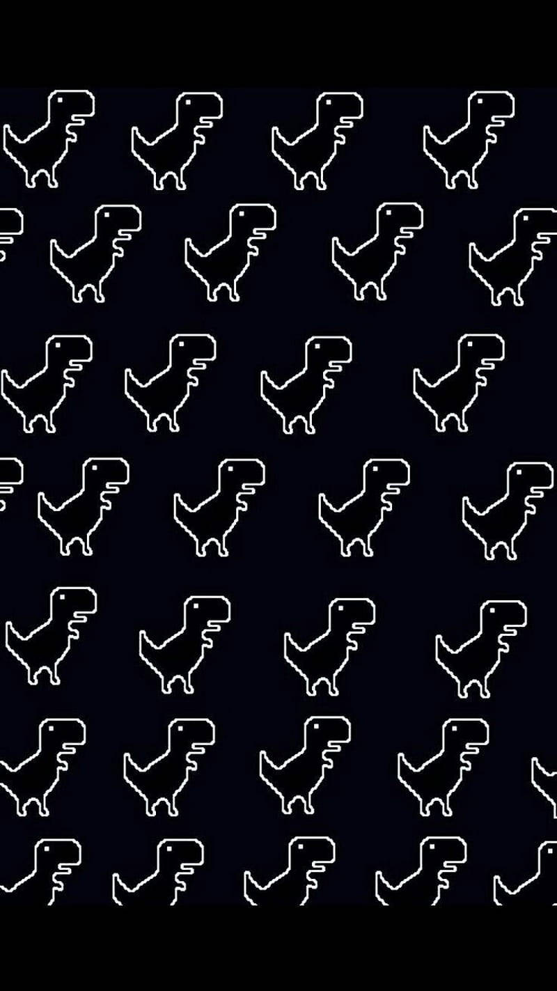 cute dinosaur pattern, white dinosaur outlines, dark background, HD Phone Wallpaper