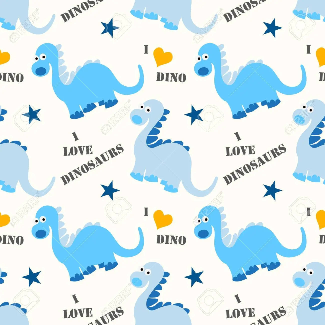 cute dinosaur pattern, blue cartoon dinosaurs, stars, HD Desktop Wallpaper