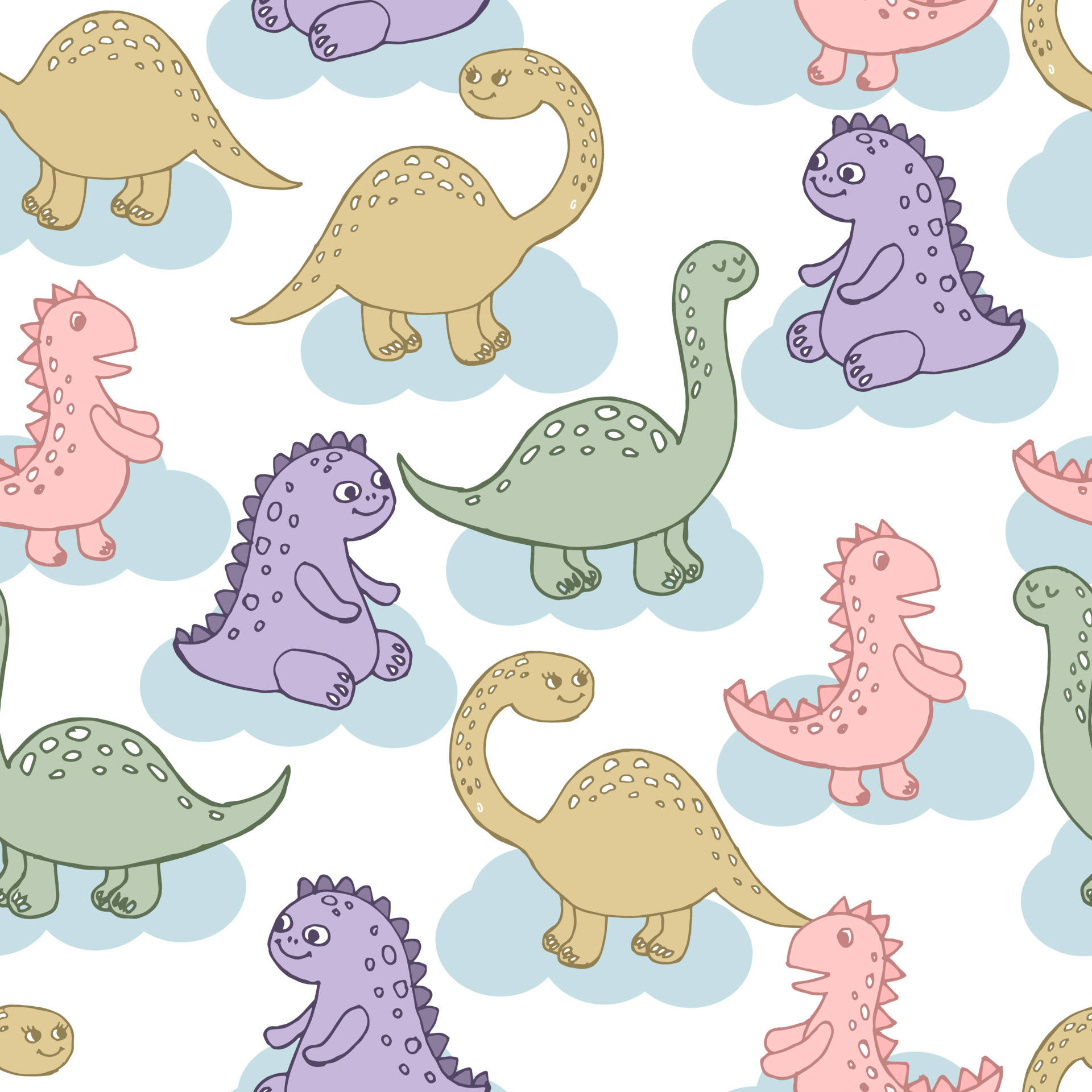 cute dinosaur pattern, pastel-colored cartoon dinosaurs, friendly faces, Full HD Desktop Wallpaper
