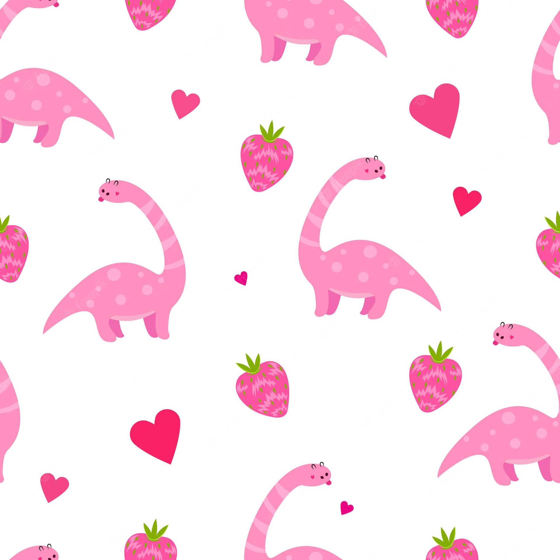 cute dinosaur pattern, pink cartoon dinosaurs, strawberries, Full HD Desktop Wallpaper