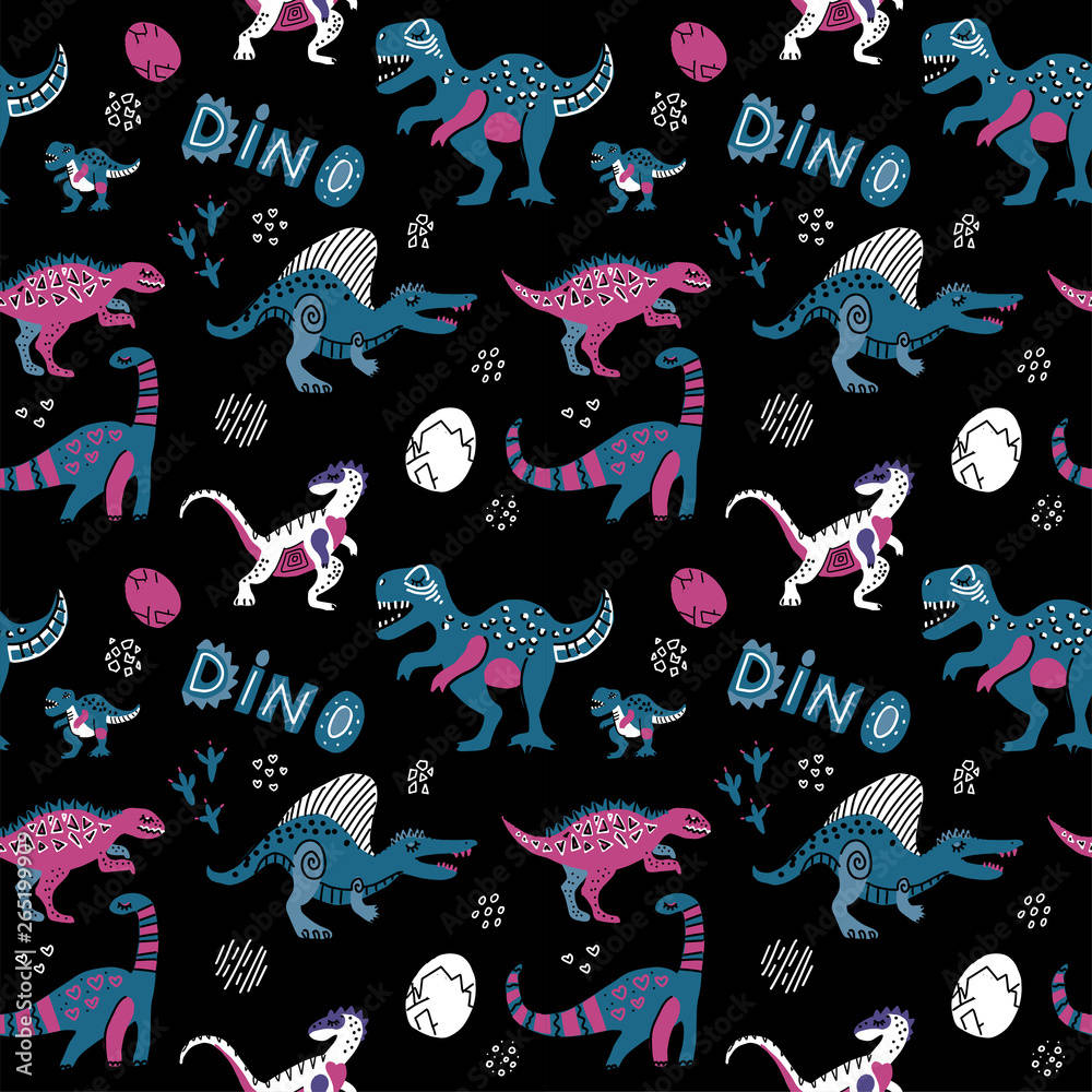 cute dinosaur pattern, blue and pink cartoon dinosaurs, hearts, SD Desktop Wallpaper