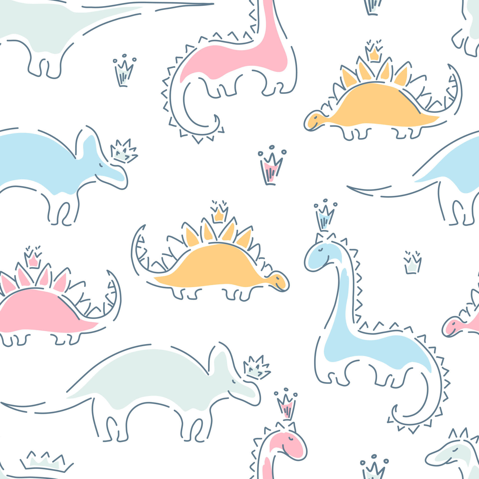 cute dinosaur pattern, pastel-colored, cartoon dinosaurs, Full HD Desktop Wallpaper