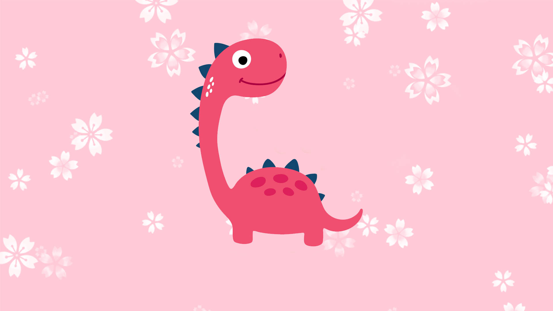 Cute Pink Dinosaur Flowery Brachiosaurus, pink cartoon dinosaur, blue spikes, Full HD Desktop Wallpaper
