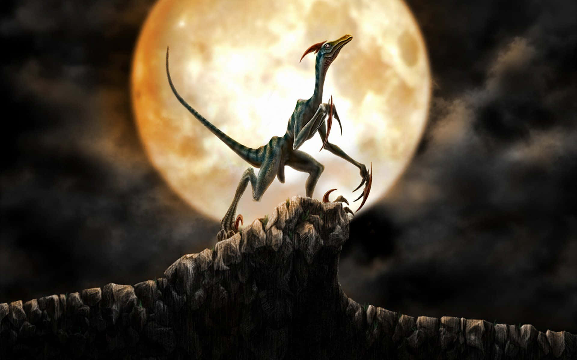 Cool Dinosaur, feathered dinosaur, rocky cliff, Full HD Desktop Wallpaper