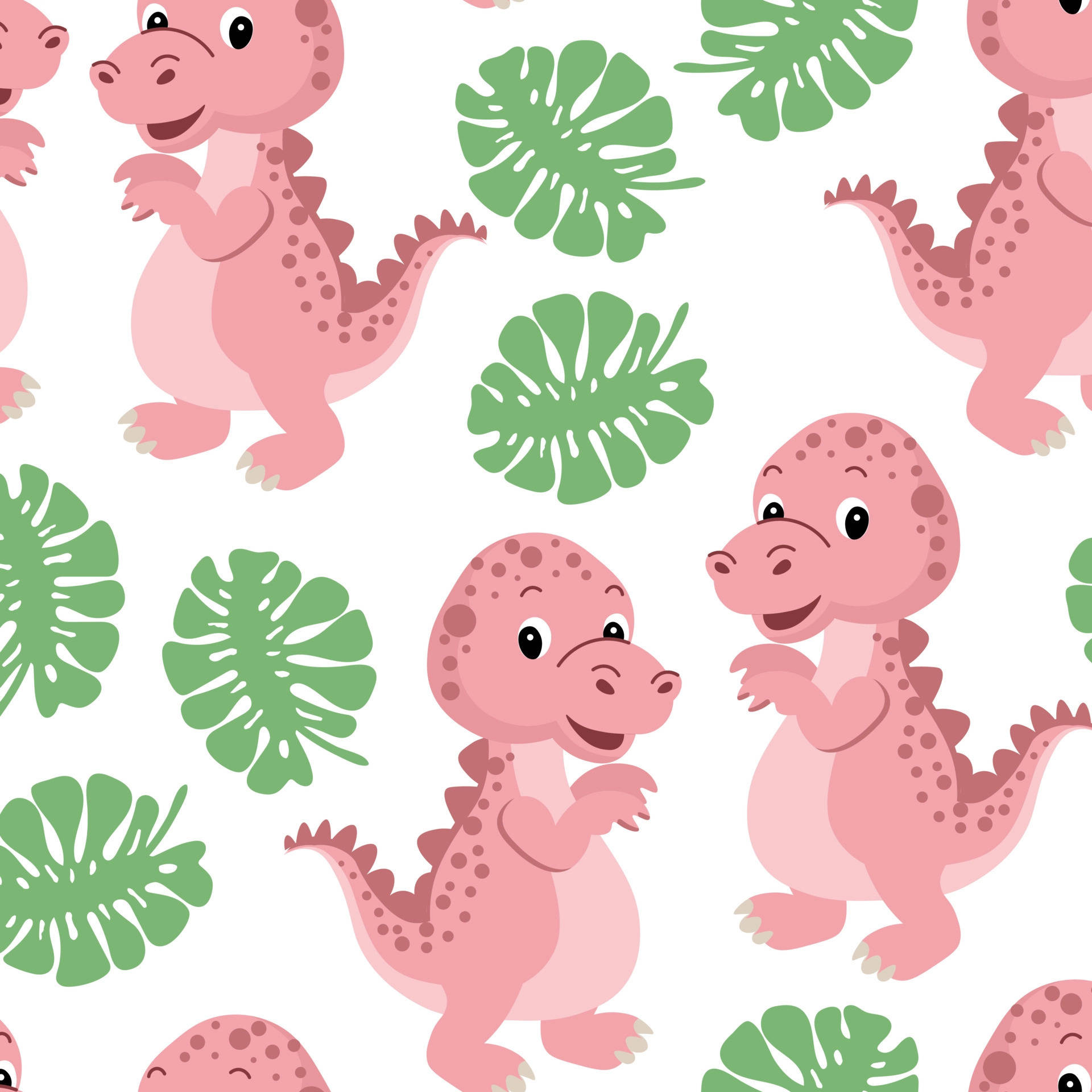 cute pink dinosaur, smiling pattern, spotted backs, Full HD Desktop Wallpaper
