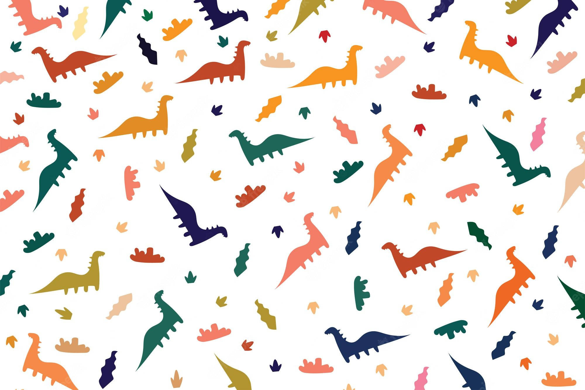 Cute Dinosaur Pattern, vibrant colorful dinosaur silhouettes, clean white background, Full HD Desktop Wallpaper