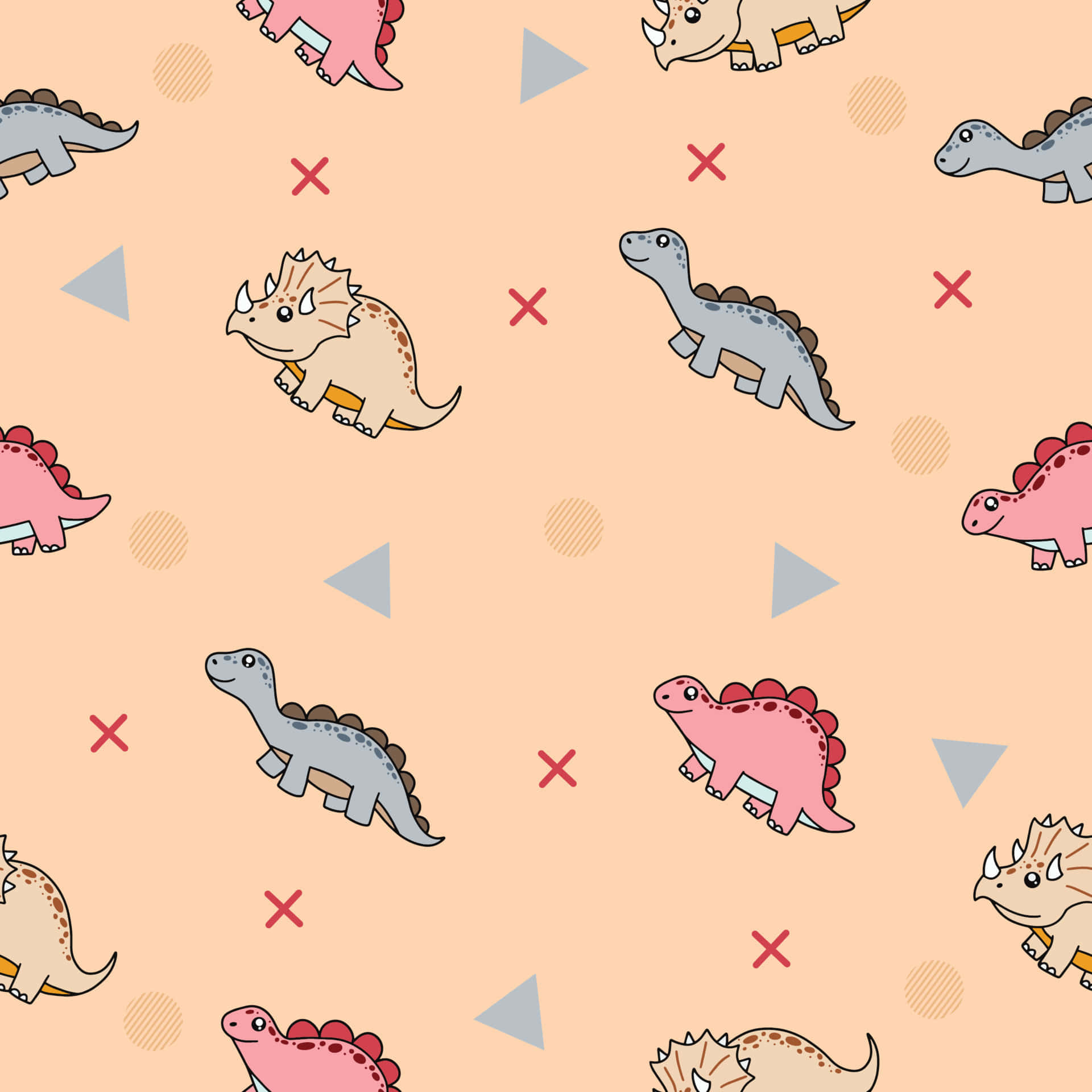 Cute Dinosaur Pattern, pink, gray, Full HD Desktop Wallpaper
