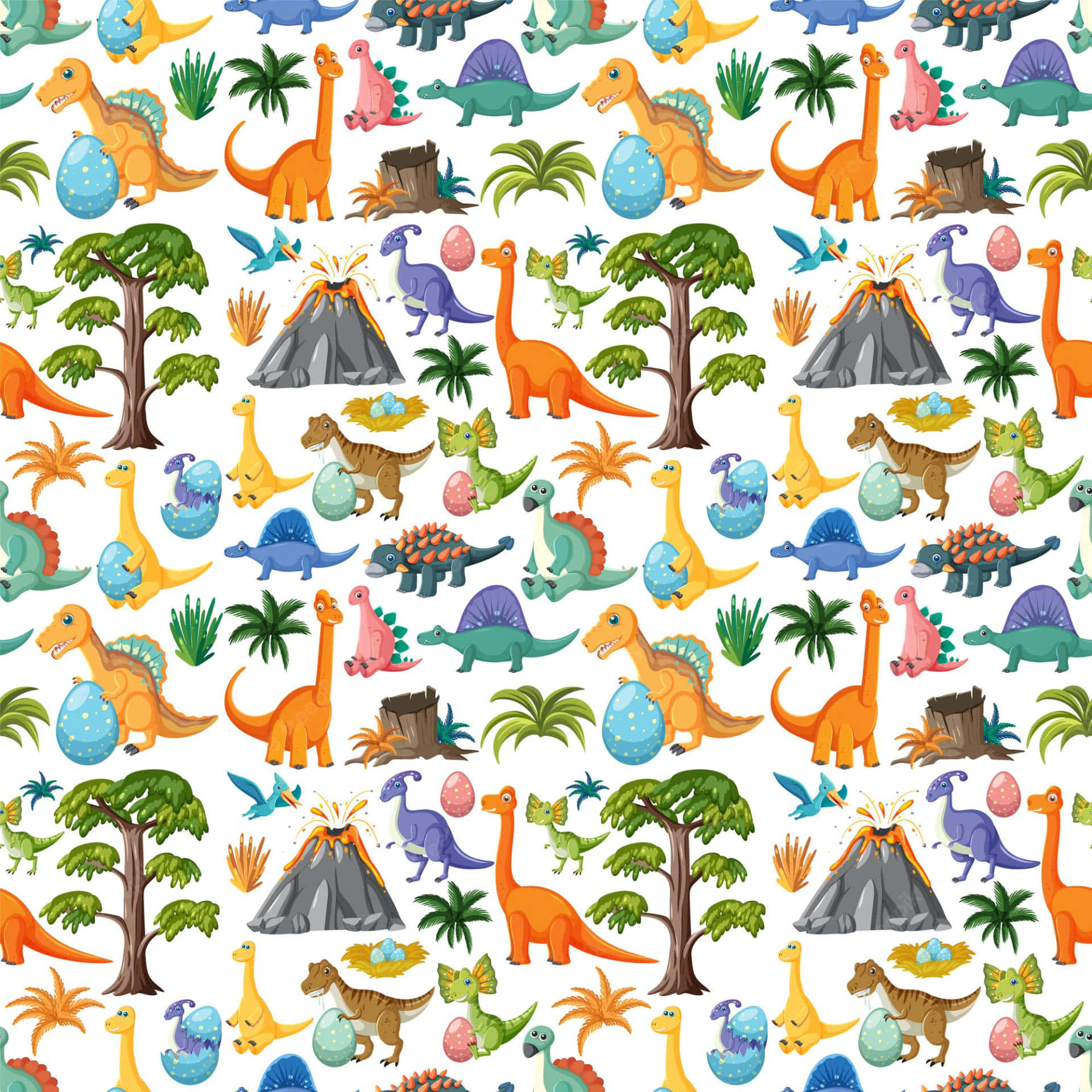 colorful dinosaur pattern, cartoon dinosaurs, eggs, Full HD Desktop Wallpaper