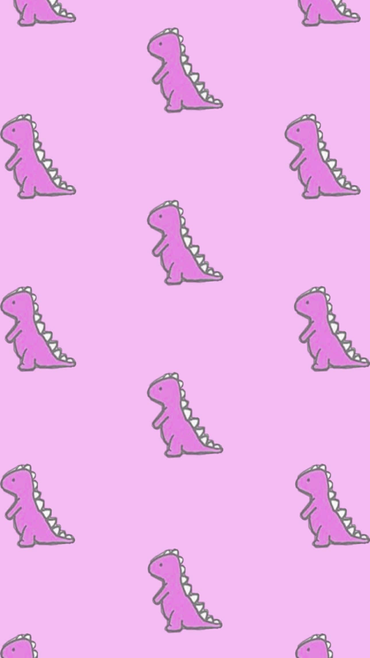 cute pink dinosaur pattern, pink cartoon dinosaurs, gray outlines, Full HD Phone Wallpaper
