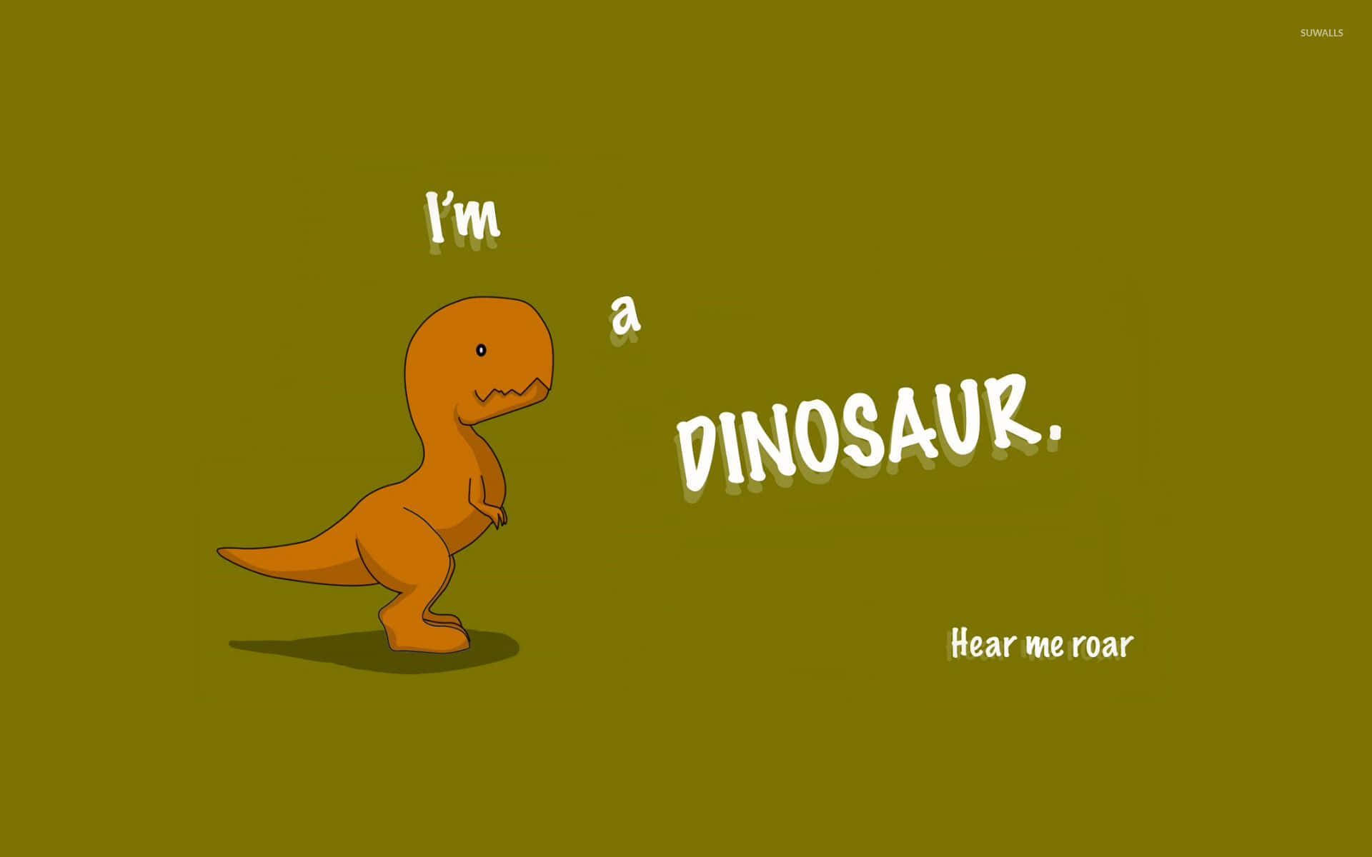 Cute Dinosaur Illustration Roar, cartoon orange dinosaur, solid olive green background, Full HD Desktop Wallpaper