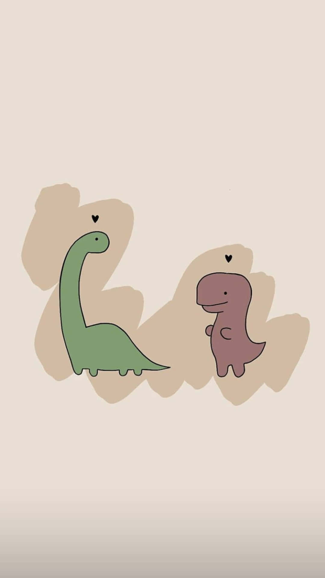 Cute Dinosaur Cartoon Love, green long neck dinosaur, pink short neck dinosaur, Full HD Phone Wallpaper