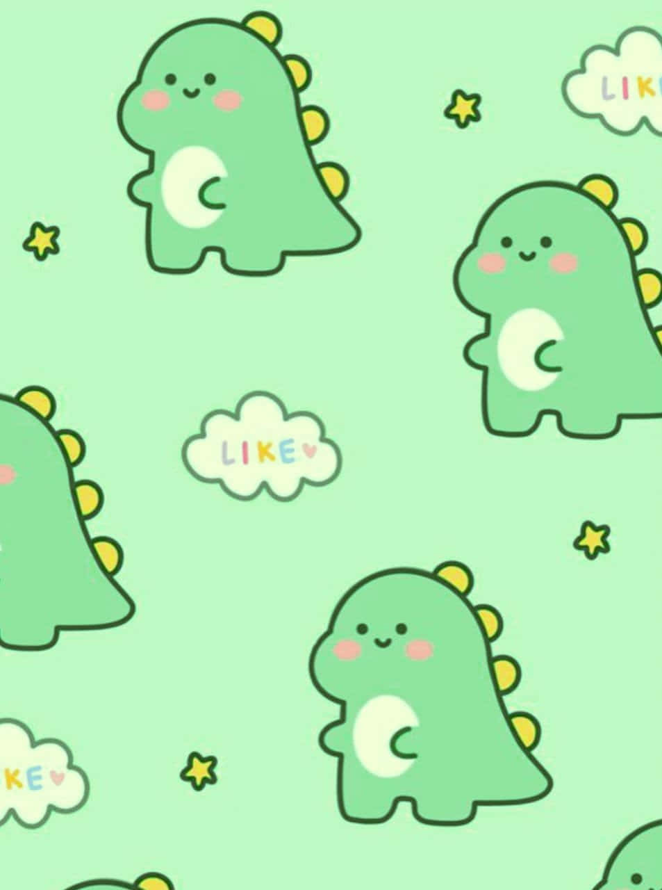 Cute Dinosaur Pattern, green background, mint green background, HD Phone Wallpaper