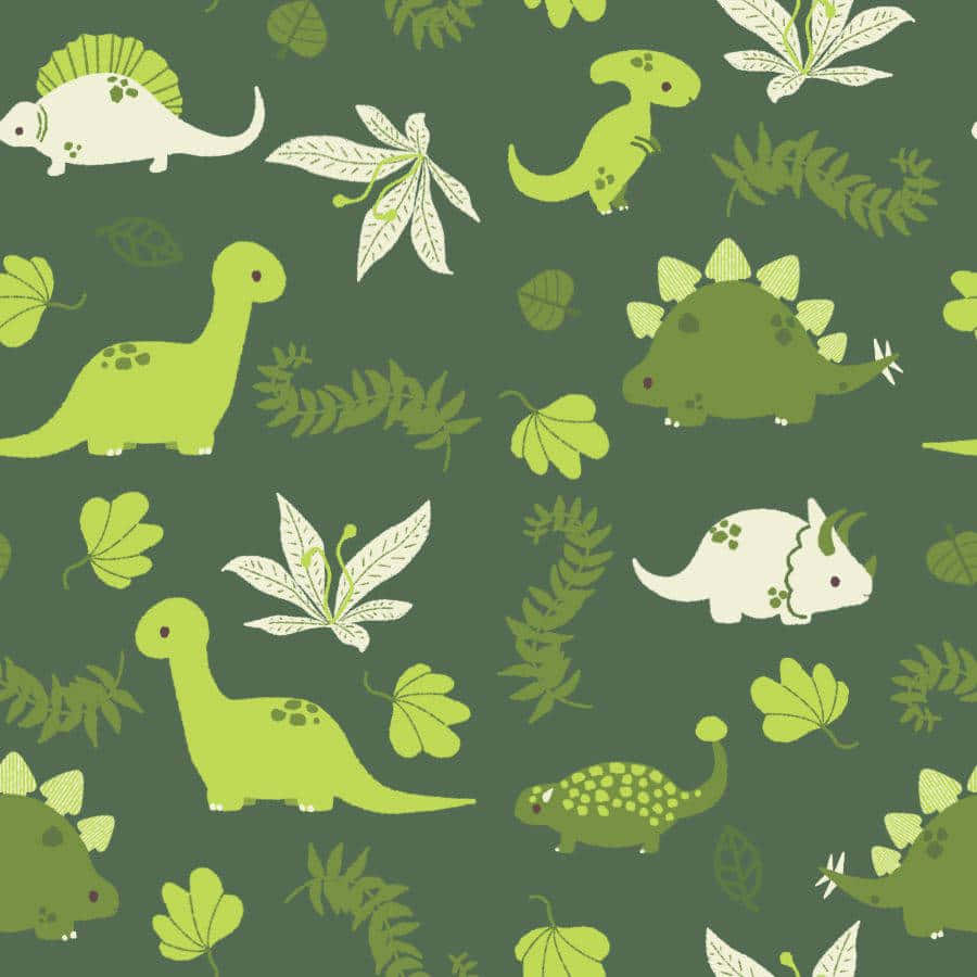 Cute Dinosaur Pattern, green background, dark green background, SD Desktop Wallpaper