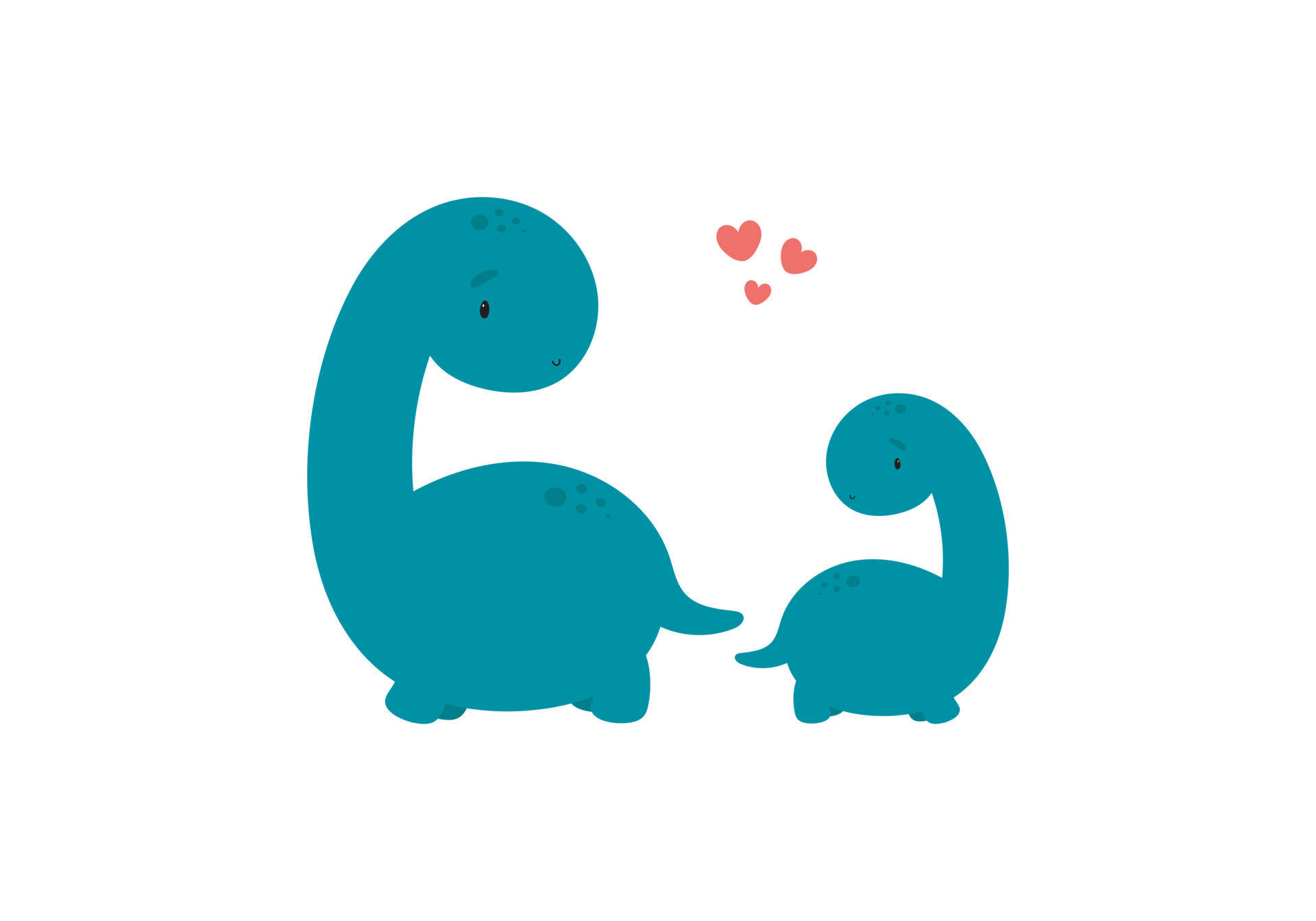 Mommy And Baby Cute Dinosaur Phone, teal cartoon dinosaurs, floating pink hearts, Full HD Desktop Wallpaper