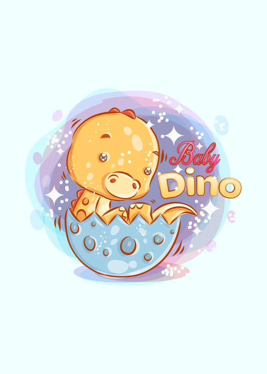 yellow baby dino, kawaii iphone, blue speckled egg, SD Phone Wallpaper