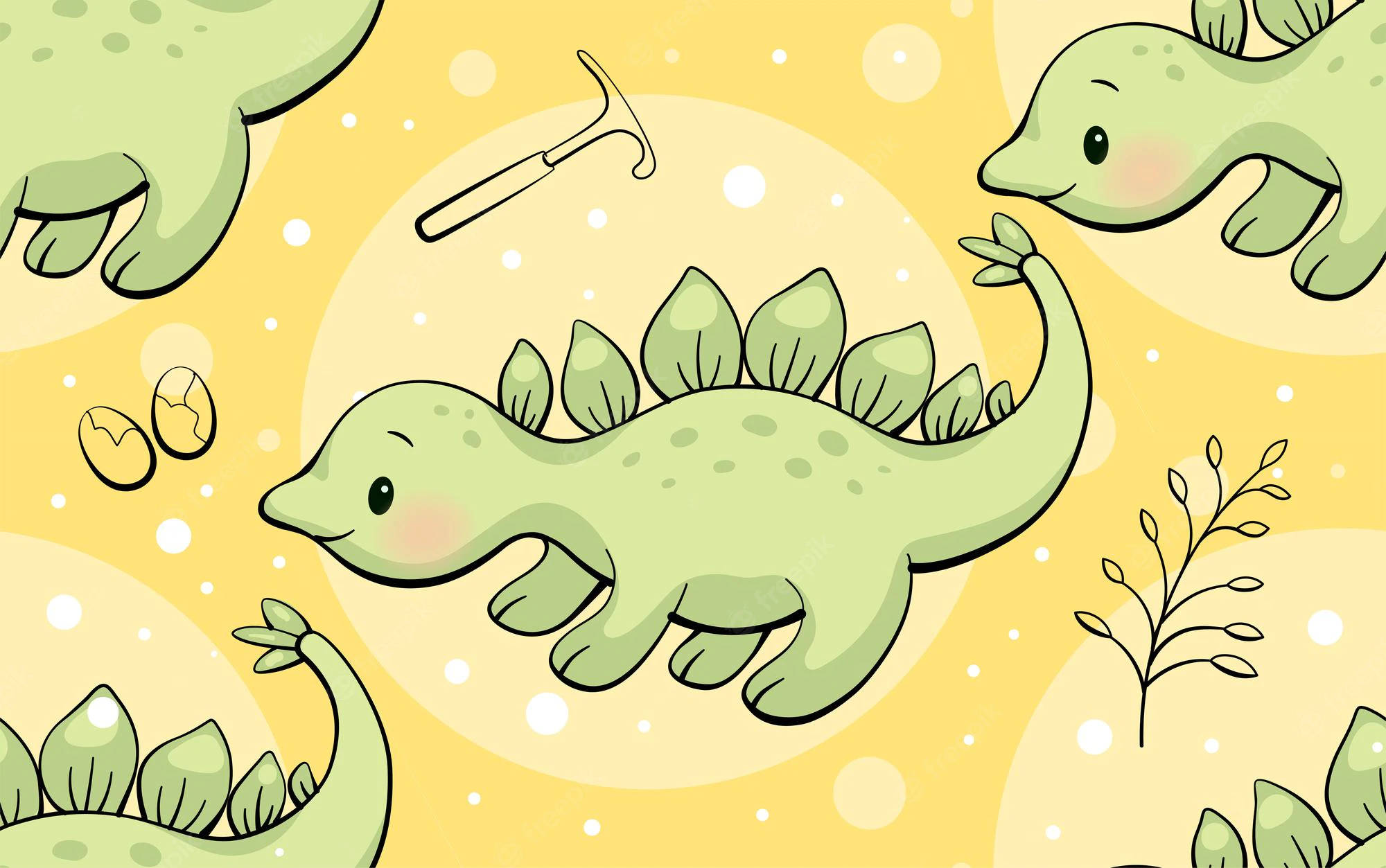 Cute Dinosaur Phone, green cartoon stegosaurus, leafy plates, Full HD Desktop Wallpaper