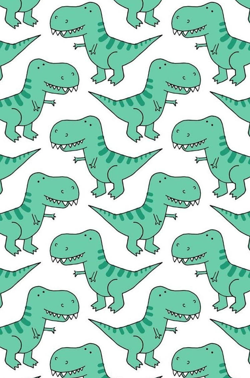 cute green cartoon t-rex dinosaurs, striped backs, clean white background, SD Phone Wallpaper