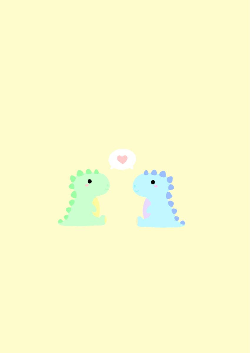 Cute Dinosaur, green and blue friends, heart speech bubble, SD Phone Wallpaper