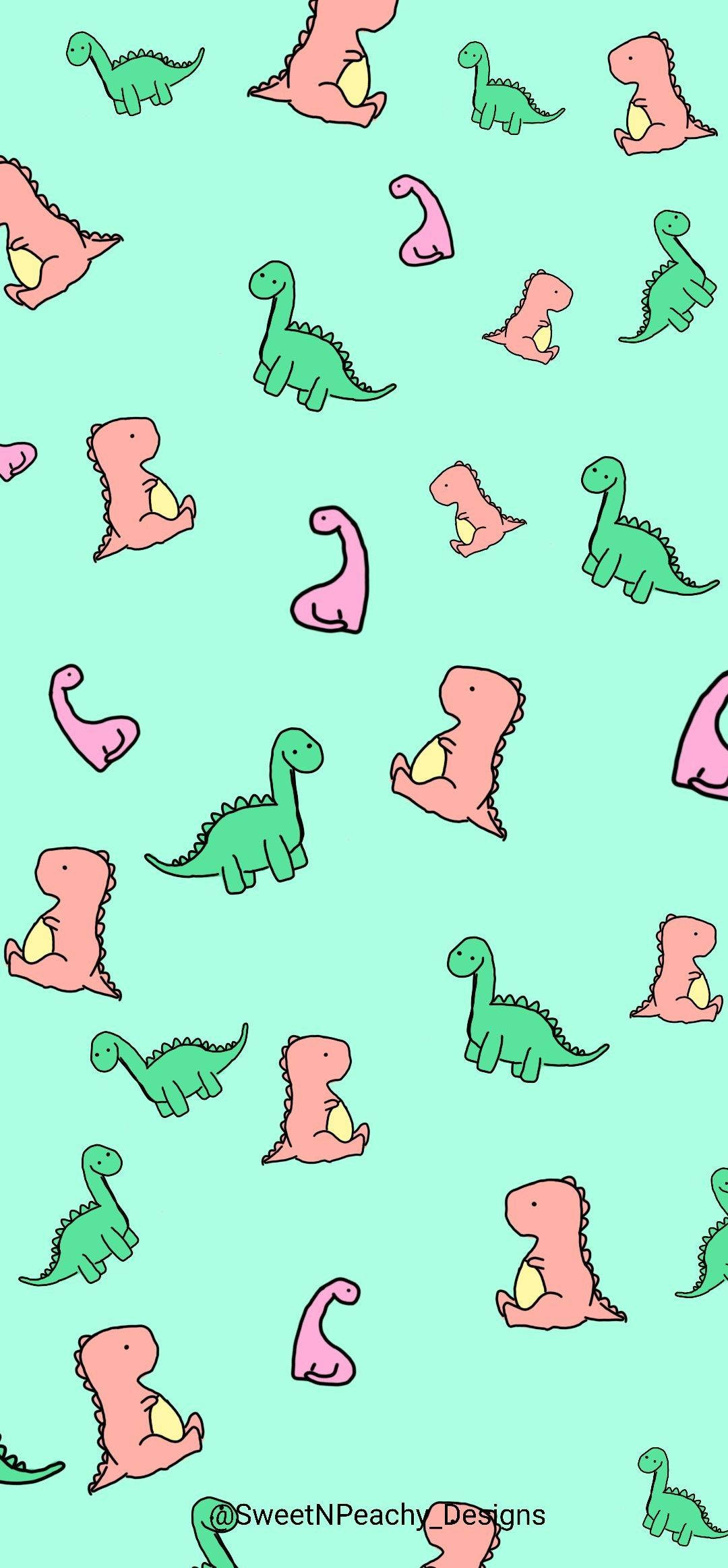 green pink and red dino kawaii iphone, pastel pink, mint green, Full HD Phone Wallpaper
