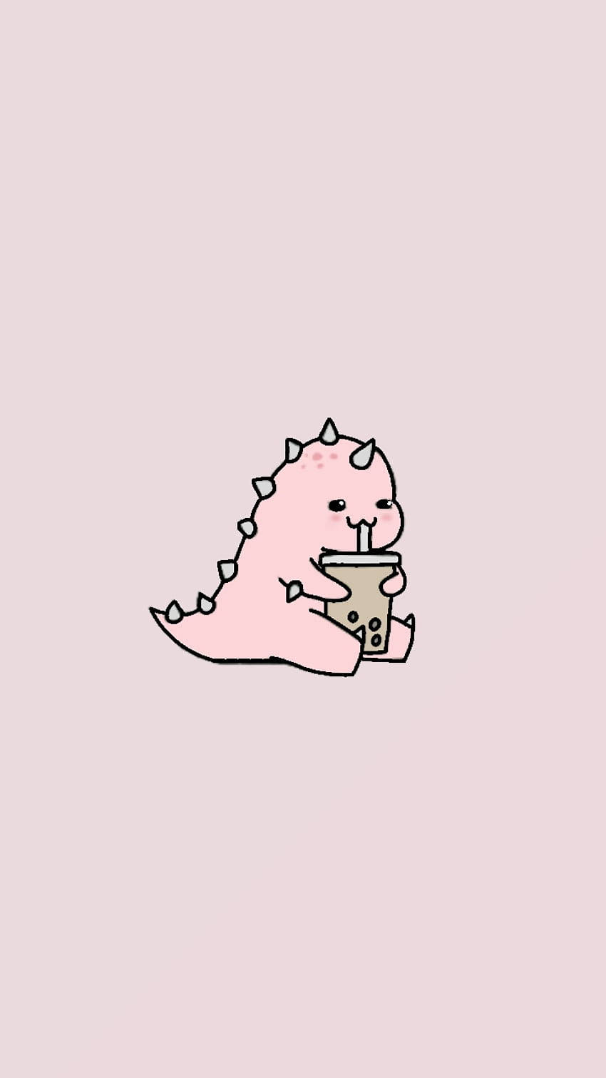 pink dino, kawaii, iPhone, HD Phone Wallpaper