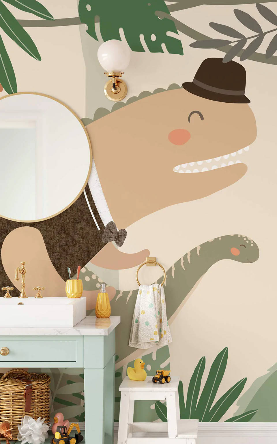Cute Dinosaur, bathroom, whimsical dinosaur wallpaper, HD Phone Wallpaper