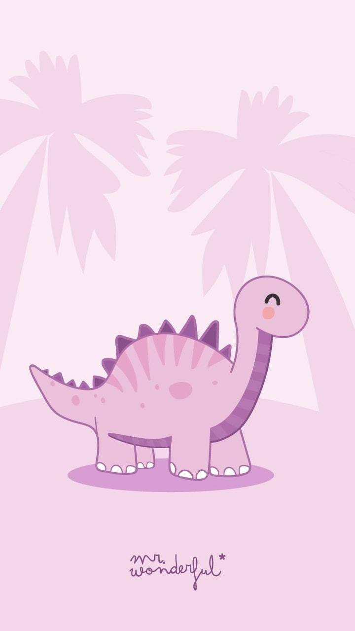 pink cute dinosaur, spiky back, soft pink palm trees, HD Phone Wallpaper