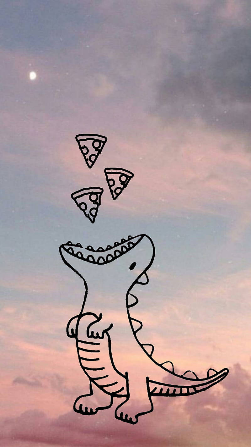 Eating Pizza Slices Dino, kawaii, pastel twilight sky, HD Phone Wallpaper