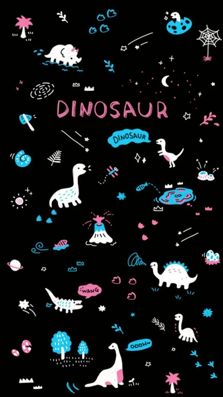 kawaii, cartoon dinosaurs, stars, HD Phone Wallpaper