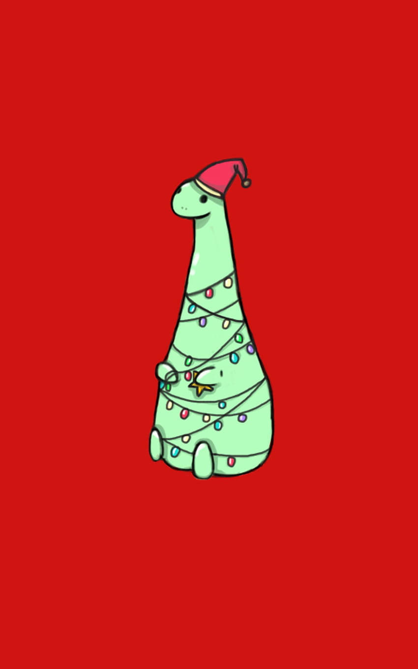 cute dinosaur, red Santa hat, colorful Christmas lights, HD Phone Wallpaper