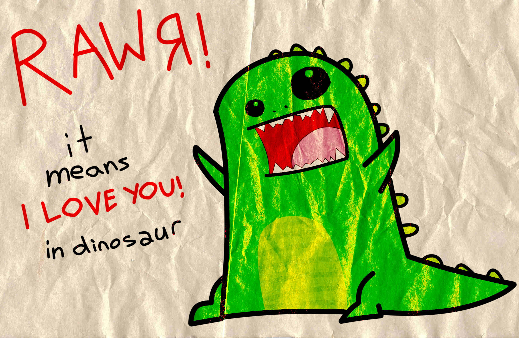 Cute Dinosaur, green cartoon dinosaur, sharp teeth, Full HD Desktop Wallpaper